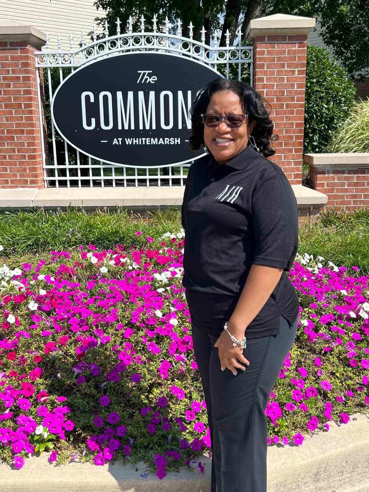 Rosalind posing in front of Commons